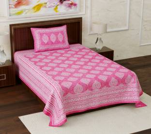 Mandakini 140 TC Cotton Single Jaipuri Prints Flat Bedsheet