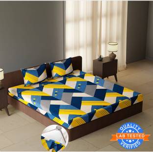 CARLTON LONDON Polyester Double Fitted (Elastic) 144 TC Abstract Bedsheet