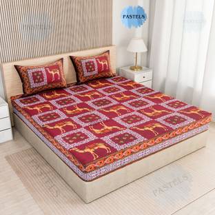 Pastels 144 TC Cotton Double Jaipuri Prints Flat Bedsheet