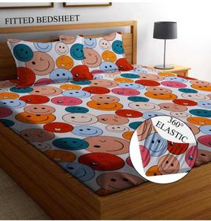 GAARVI HOMES Cotton King Fitted (Elastic) 240 TC Printed Bedsheet