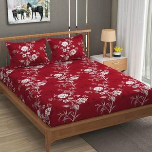 SHOPHOX Cotton Double, King Fitted (Elastic) 210 TC Printed Bedsheet