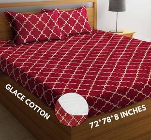 SHOPHOX 210 TC Cotton Double, King Printed Fitted (Elastic) Bedsheet