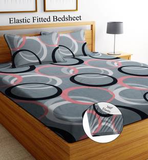 Home Garage Cotton King Fitted (Elastic) 210 TC Self Design Bedsheet
