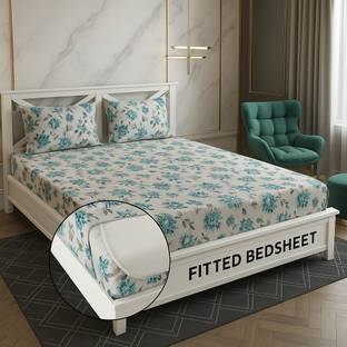 Shivi Creation 170 TC Cotton King Printed Fitted (Elastic) Bedsheet