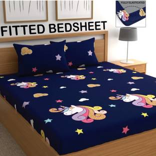 LOXICA 220 TC Microfiber King Printed Fitted (Elastic) Bedsheet