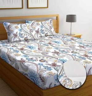 LA MANTTA Cotton King Fitted (Elastic) 250 TC Floral Bedsheet