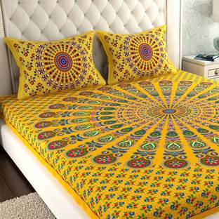 Leo Creation Cotton Double Flat 144 TC Jaipuri Prints Bedsheet