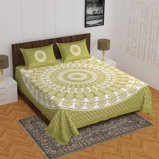 Cosito 144 TC Cotton Double Jaipuri Prints Flat Bedsheet