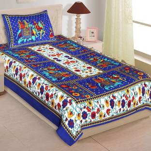 VNV Creation Cotton Single Flat 180 TC Jaipuri Prints Bedsheet