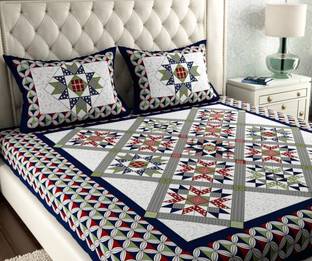Mohini Dyeing 144 TC Cotton Double Jaipuri Prints Flat Bedsheet