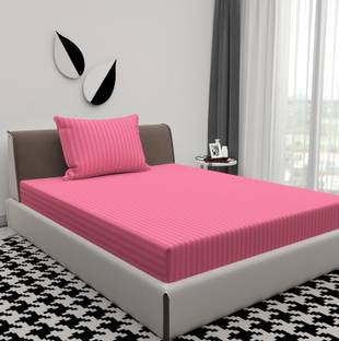 BROMWICK Microfiber Single Flat 300 TC Striped Bedsheet