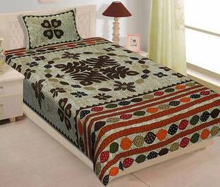 Rajasthani Traditional Cotton Single Flat 300 TC Jaipuri Prints Bedsheet