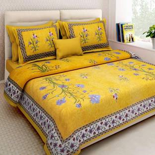 Poorak Cotton Double Flat 104 TC Jaipuri Prints Bedsheet