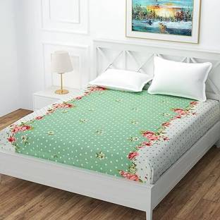 HOMETIC Cotton Double Fitted (Elastic) 320 TC Striped Bedsheet