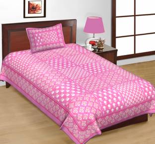 Pink City 144 TC Cotton Single Jaipuri Prints Flat Bedsheet