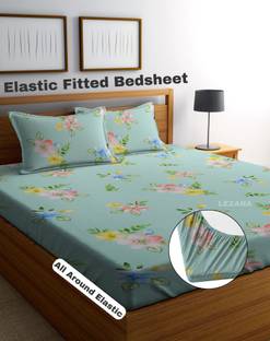 LEZANA 210 TC Microfiber King Floral Fitted (Elastic) Bedsheet