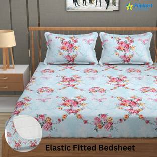 Flipkart SmartBuy Cotton King Fitted (Elastic) 300 TC Floral Bedsheet