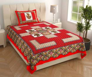 Leo Creation Cotton Single Flat 144 TC Jaipuri Prints Bedsheet