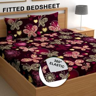 CG Homes 180 TC Cotton Double Printed Fitted (Elastic) Bedsheet