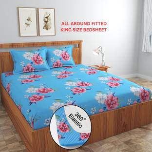 AMEYAA Cotton King Fitted (Elastic) 320 TC Printed Bedsheet