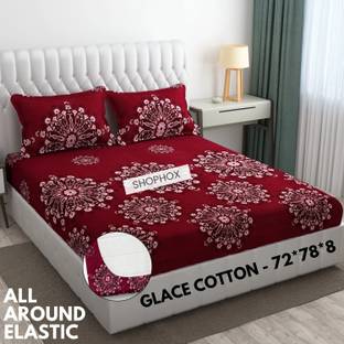 SHOPHOX 210 TC Cotton Double, King Printed Fitted (Elastic) Bedsheet