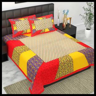 JAIPUR PRINTS 220 TC Cotton Queen, Double Jaipuri Prints Flat Bedsheet