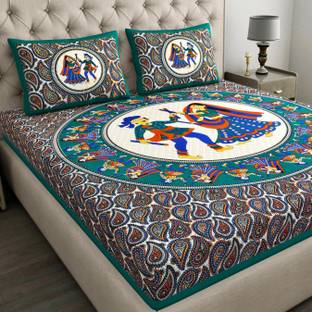 Leo Creation Cotton Double Flat 144 TC Jaipuri Prints Bedsheet
