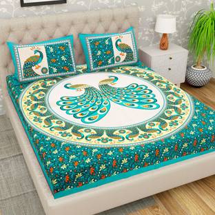 Leo Creation Cotton Double Flat 144 TC Jaipuri Prints Bedsheet