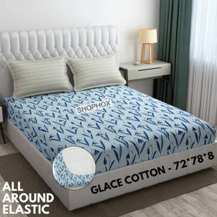 SHOPHOX Cotton Double, King Fitted (Elastic) 210 TC Printed Bedsheet
