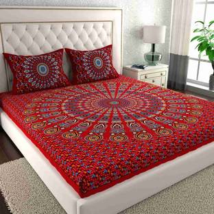Cosito 144 TC Cotton Double Jaipuri Prints Flat Bedsheet
