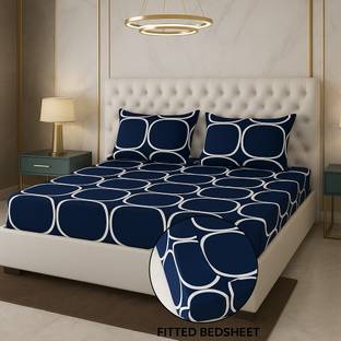Shivi Creation 170 TC Cotton King Printed Fitted (Elastic) Bedsheet
