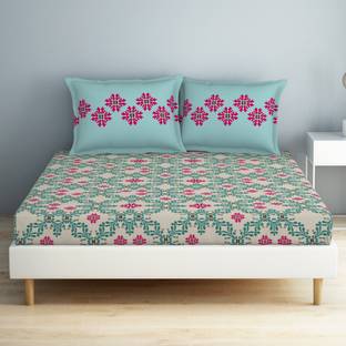 SPACES 132 TC Cotton Double Geometric Flat Bedsheet