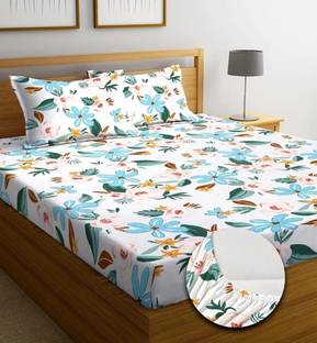 Decent Home Cotton Queen Fitted (Elastic) 240 TC Floral Bedsheet