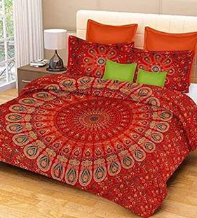 RAJDEVI JAIPUR PRINTS 351 TC Cotton Double, King Printed Flat Bedsheet
