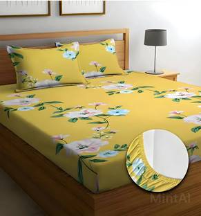 CLOVIS KRAFTS 240 TC Microfiber King Printed Fitted (Elastic) Bedsheet