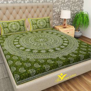 Jensid 144 TC Cotton Double Jaipuri Prints Flat Bedsheet
