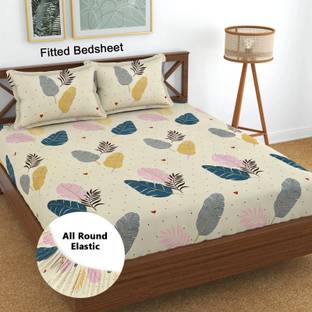 Panipat Textile Hub 144 TC Microfiber King 3D Printed Fitted (Elastic) Bedsheet