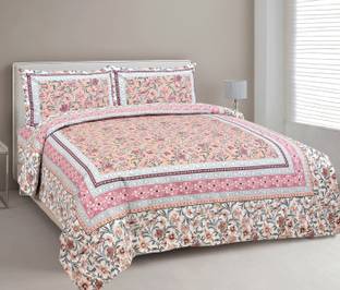 CLOTHOLOGY 240 TC Cotton King Jaipuri Prints Flat Bedsheet