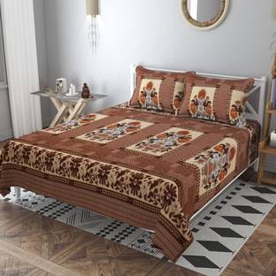 VA Creations Woolen Double Flat 250 TC Floral Bedsheet