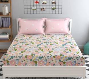 TINDLER KNOTS 300 TC Cotton Queen Printed Fitted (Elastic) Bedsheet