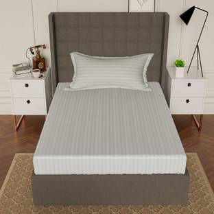 AVI Cotton Single Fitted (Elastic) 300 TC Striped Bedsheet