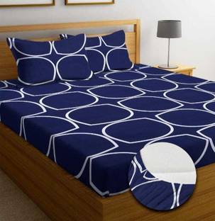 shreesham 210 TC Cotton King Checkered Fitted (Elastic) Bedsheet