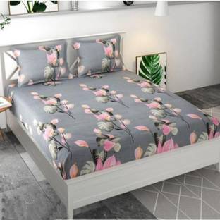 SF SHAKUMBHARI FAB Cotton Double Fitted (Elastic) 250 TC Floral Bedsheet