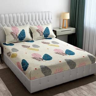 CB HOME Cotton King Fitted (Elastic) 300 TC Printed Bedsheet