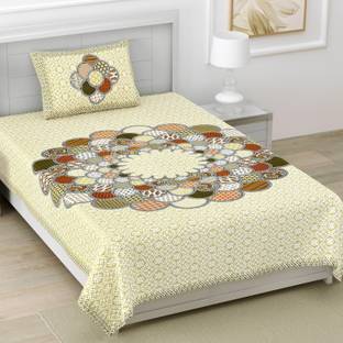 BharatLinen Cotton Single Flat 144 TC Jaipuri Prints Bedsheet