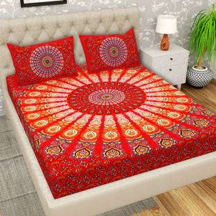 Cosito 144 TC Cotton Double Jaipuri Prints Flat Bedsheet