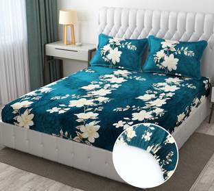 Rumps Woolen King Fitted (Elastic) 320 TC Floral Bedsheet