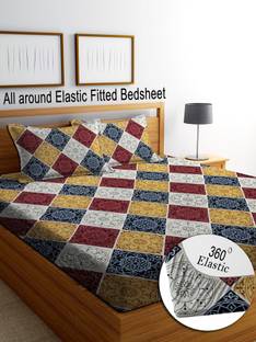 RisingStar Cotton King Fitted (Elastic) 250 TC Striped Bedsheet