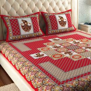 Leo Creation Cotton Double Flat 144 TC Jaipuri Prints Bedsheet