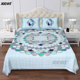Jeevat 220 TC Cotton Double Jaipuri Prints Flat Bedsheet